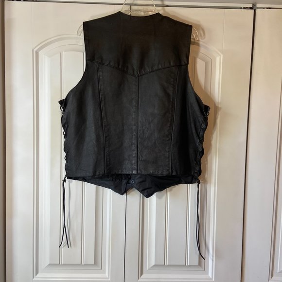 Jim Leather Inc Black Leather Vest Sz XL - Picture 2 of 8